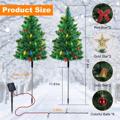 2 Pack Solar Christmas Trees, Outdoor Pathway Lights