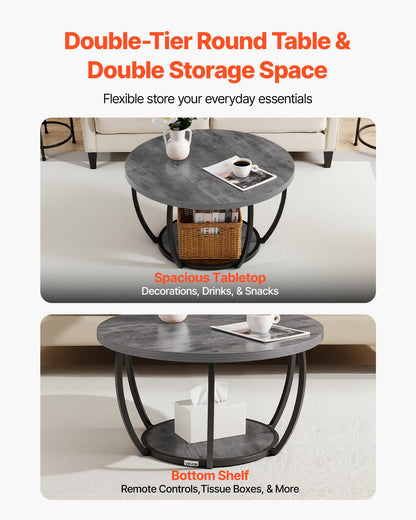 Round 2-tier coffee table, charcoal gray