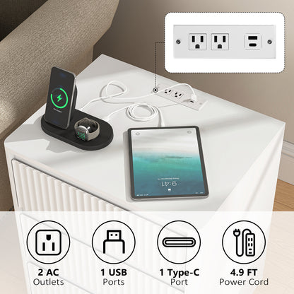 Set of 2 End Tables with USB-C Charging, White – alternate view 2