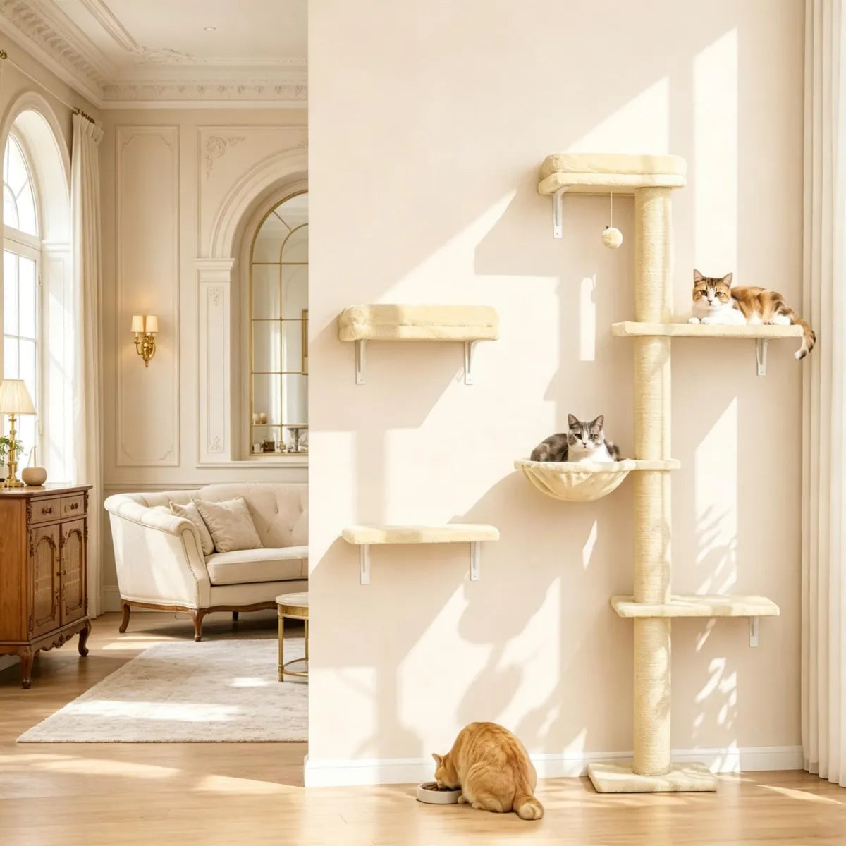 3-in-1 Cat Wall Shelves Furniture Set, Beige