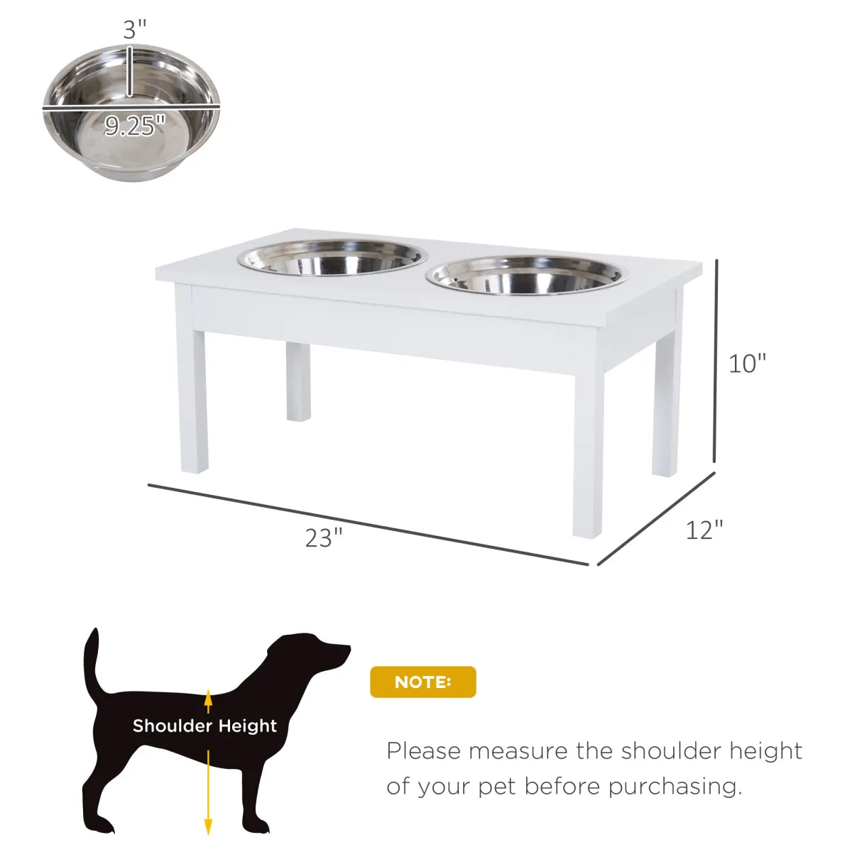 23" Wooden Elevated Pet Feeding Station, White