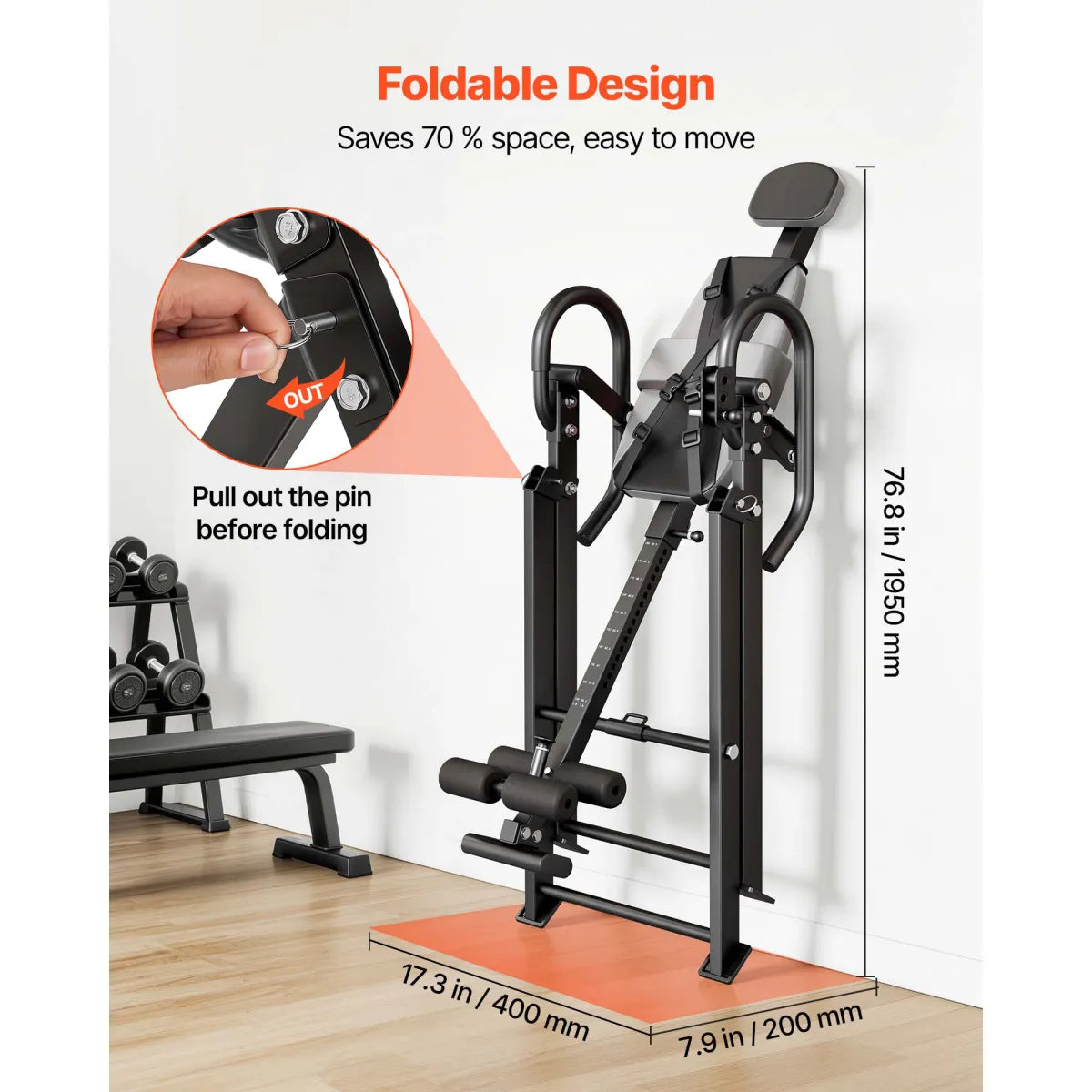 Heavy Duty Inversion Table for Back Pain Relief with Dual-Roller Locking