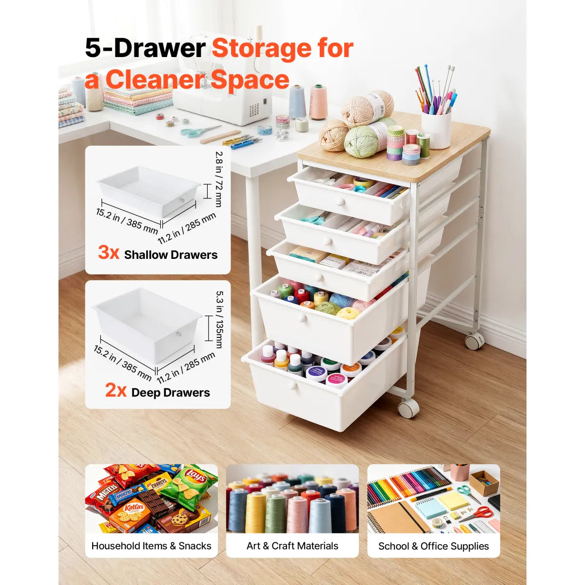 5-Drawer Rolling Storage Cart – Mobile Utility Organizer