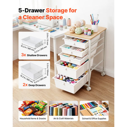 5-Drawer Rolling Storage Cart – Mobile Utility Organizer