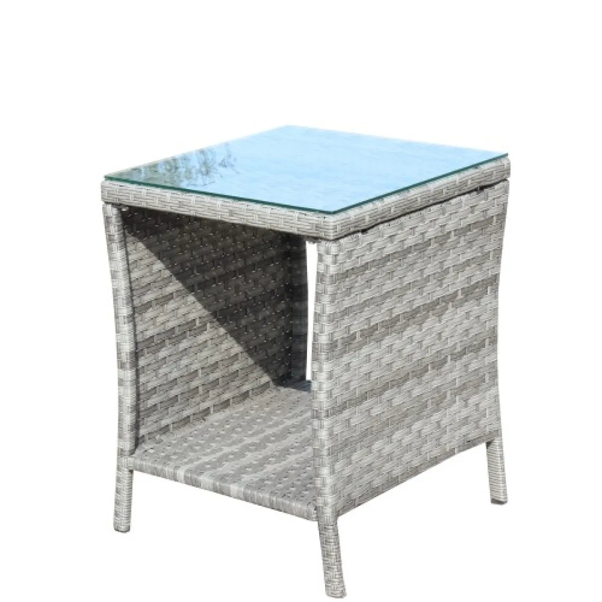 Outdoor Wicker Side Table with Clear Tempered Glass Top