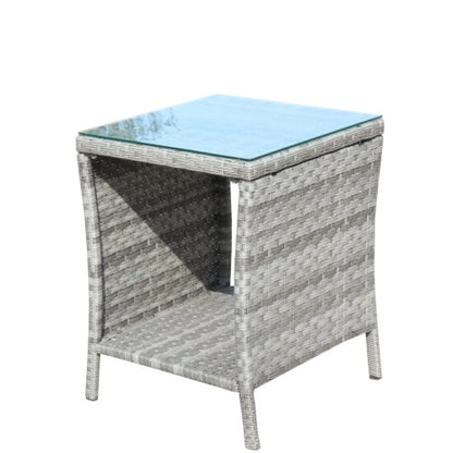Outdoor Wicker Side Table with Clear Tempered Glass Top