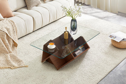 Glass and MDF storage coffee table, walnut